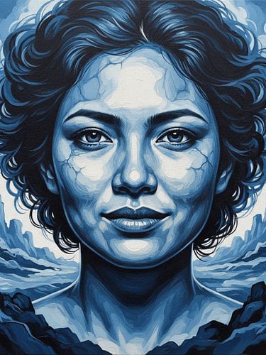 Monochrome Blue Woman Portrait – Minimalist Abstract Art