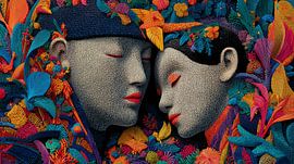 Couple amoureux, style abstrait, Asie