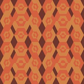 Geometrisches Retro-Muster der 70er Jahre in Braun, Orange und Ockergelb. von Dina Dankers