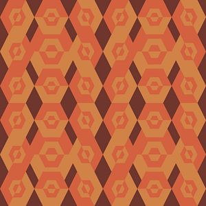 Geometrisches Retro-Muster der 70er Jahre in Braun, Orange und Ockergelb. von Dina Dankers