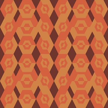 Geometrisch jaren 70 retro patroon in bruin, oranje en okergeel. van Dina Dankers