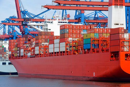 Container schepen in de haven van Hamburg