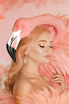 AI Flamingo portret van Myrthe Vlasveld