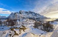 Panorama view on the Austnesfjorden during winter in the Lofoten
