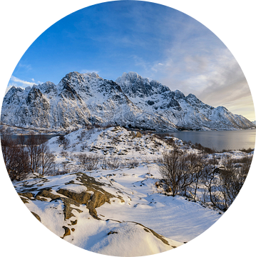 Panoramazicht op de Austnesfjorden tijdens de winter in de Lofoten van Sjoerd van der Wal Fotografie