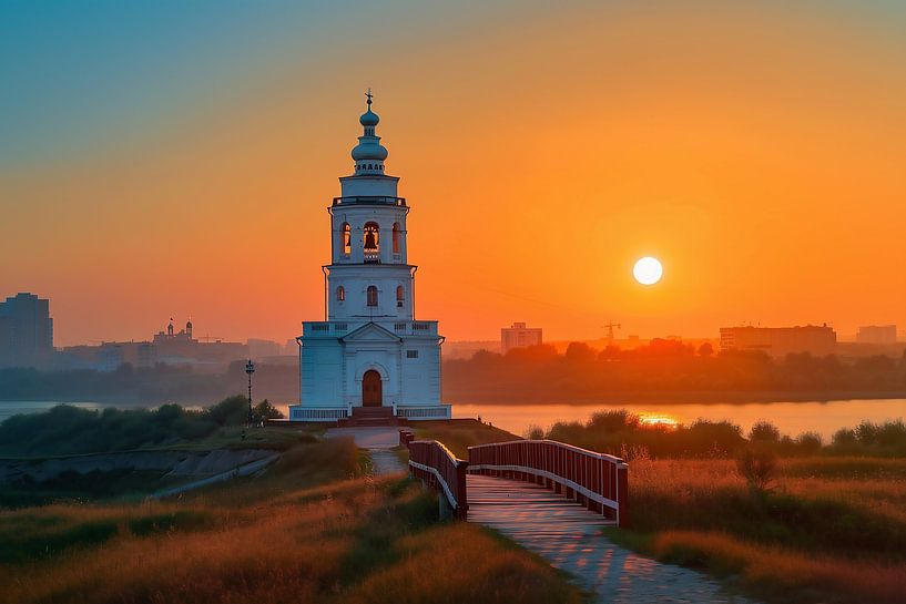 Kerk in gouden pracht van fernlichtsicht