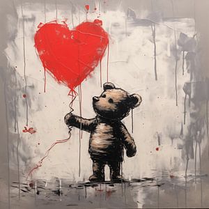 Bear with balloon (heart) dark colours
