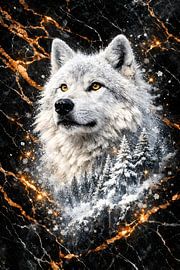 Arctic Wolf – Winterwald-Marmor – Doppelbelichtungskunst von Faheem Beigh