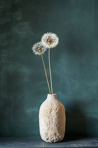 Minimalistische vaas met paardenbloemen