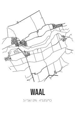 Waal (Zuid-Holland) | Landkaart | Zwart-wit van MijnStadsPoster