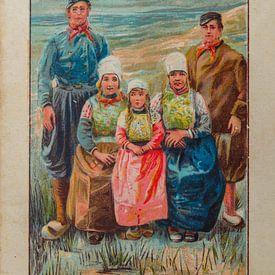 Oude kaart uit 1902 met mensen in klederdracht van Marken van Patricia Hofmeester