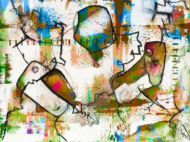 Abstract painting brown and blue by Lida Bruinen