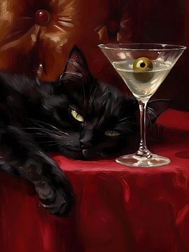 Schwarze Katze mit Martini von IamHome Studio