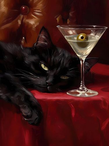 Un chat noir avec un martini