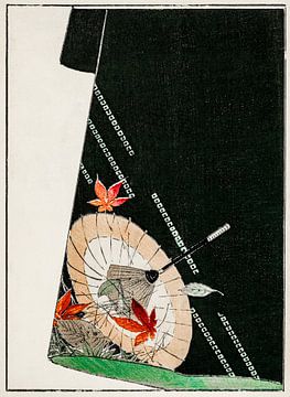 Parasolprint op een Japans gewaad. Traditionele Japanse ukiyo-e kunst