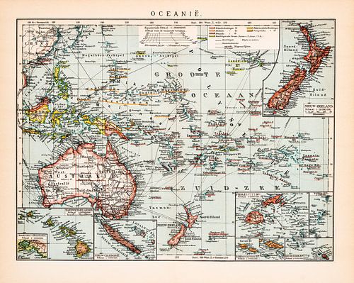 Oceanië. Vintage kaart ca. 1900