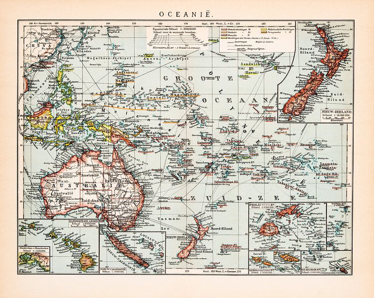 Ozeanien. Alte Karte ca. 1900 von Studio Wunderkammer