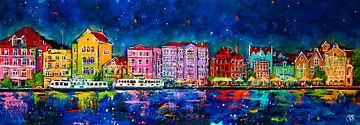 Trading quay at night Curaçao by Happy Paintings