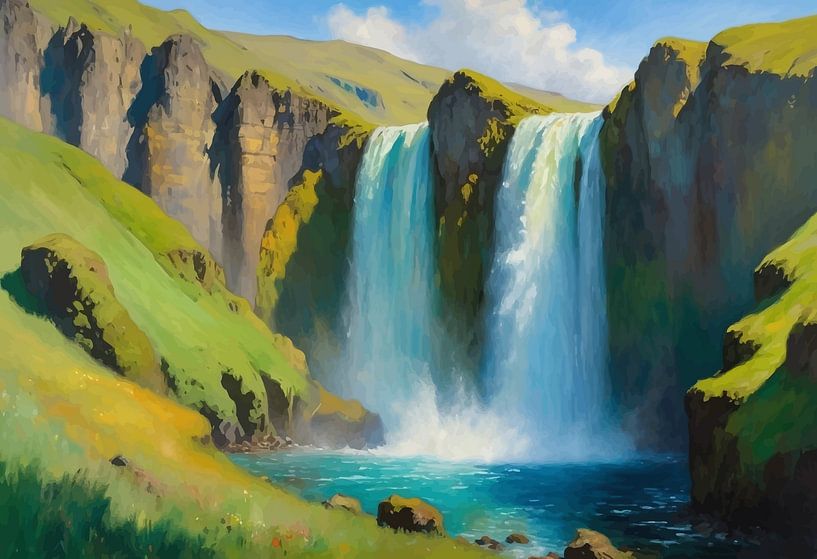 Isländischer Wasserfall Malerei Landschaft von MIROKKU