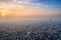 Paris with smog and fog