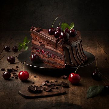 Gâteau au chocolat avec des cerises sur Carla van Zomeren