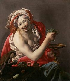 Hendrick ter Brugghen, Bacchante avec un singe - 1627 sur Atelier Liesjes