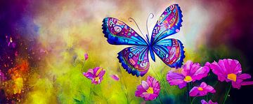 Panorama schilderij van een vlinder in een bloemrijke weide Illustratie van Animaflora PicsStock