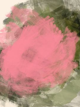 Abstract painting in pink and green by Dina Dankers