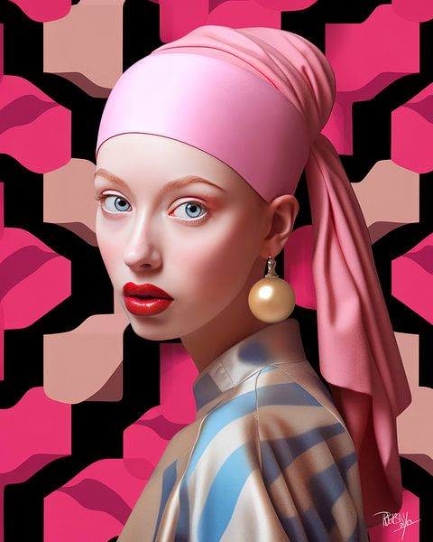 Modern Girl with a Pearl Earring I Johannes Vermeer geometric by René van den Berg