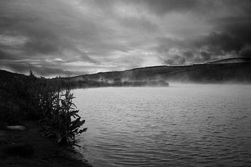 Steaming Icelandic lake, black and white  by Malissa Verhoef