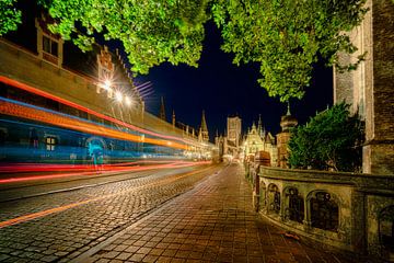 Light tracks in Historic City of Ghent by Fotografiecor .nl
