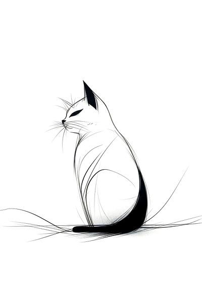 Cat Drawing Black and White by Preet Lambon