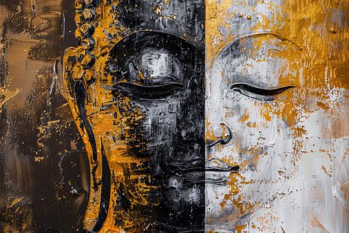 Abstracte Visie op Boeddha met Gouden en Zwarte Tinten