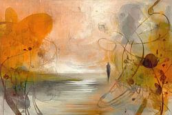 Paysage abstrait aux tons orangés chauds avec un horizon serein
