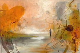Warm Orange Abstract Landscape with a Serene Horizon by Joriali Abstract