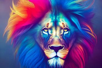 Portret van een kleurrijke leeuwenkop, schilderij kunstillustratie van Animaflora PicsStock
