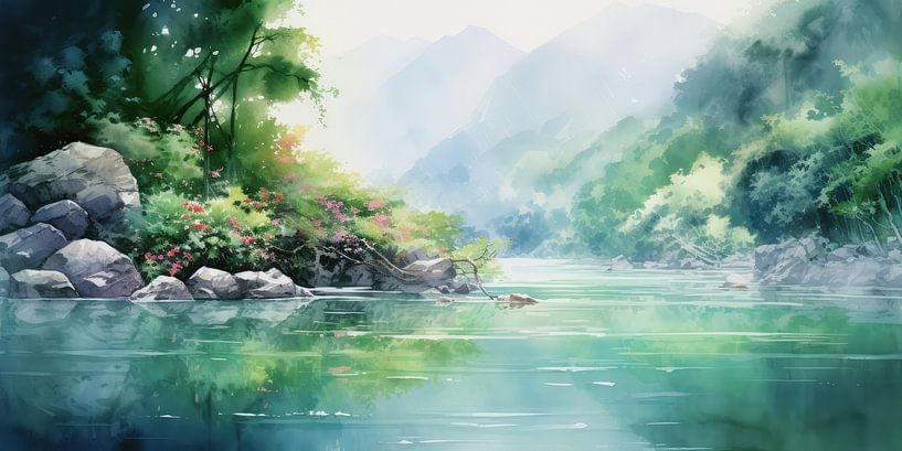 Very beautiful landscape with water and mountains by Art Bizarre