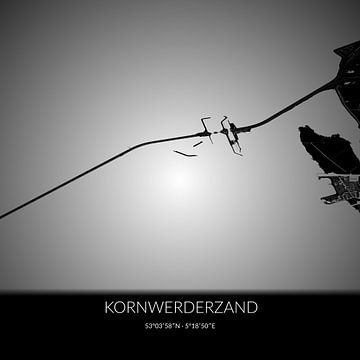 Carte en noir et blanc de Kornwerderzand, Fryslan. sur Rezona