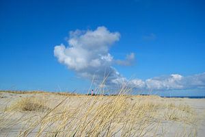 Dünenlandschaft mit Leuchtturm in der Ferne