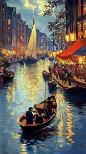 Vieille ville d'Amsterdam la nuit
