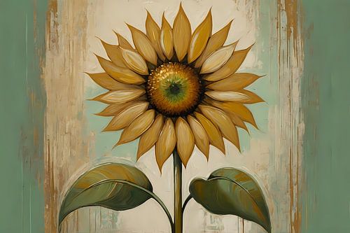 Schilderij van een gouden zonnebloem