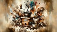 Coffee grinder in an artistic explosion