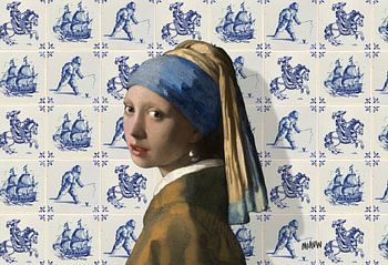 Vermeer Blue de Delft fille - La Jeune Fille à la Perle et les carreaux