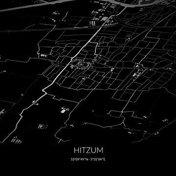 Zwart-witte landkaart van Hitzum, Fryslan. van Rezona