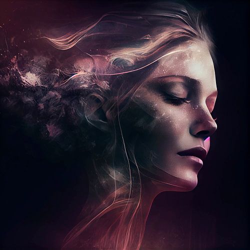 Women's face with double exposure. Part 1