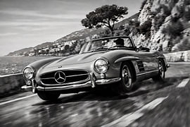 Vintage luxury Mercedes‑Benz driving on coastal road of french riviera. by Jelena Jovanovic Fine Art