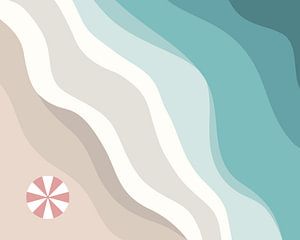 Landschap van de zee en het zand met parasol