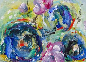 Hahnenfuß in Blau - lockere Blumenmalerei in Farbe von Qeimoy