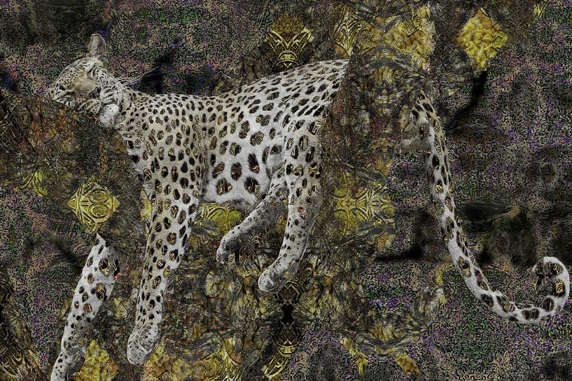 Digitale Collage mit schlafendem Leoparden von Ton Kuijpers