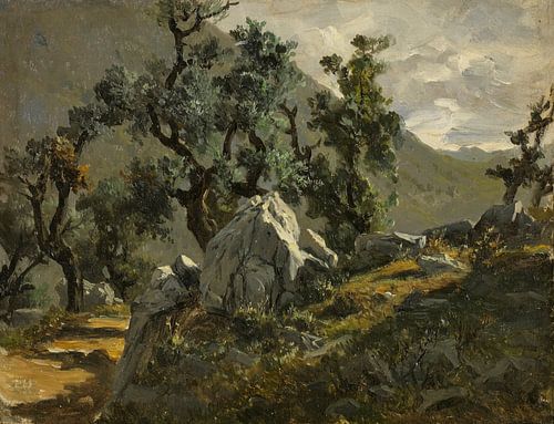 Carlos de Haes-Bergwegbomen landschap, Antiek landschap